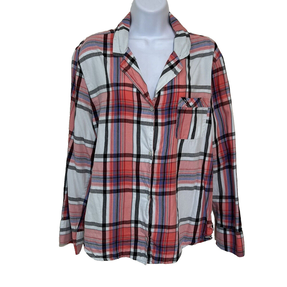 Victoria's Secret - Red, Blue, Grey White Button Up Flannel Cotton/Modal M